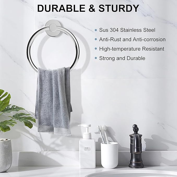 SetSail Towel Holder for Bathroom Wall 2 Packs Towel Ring Stainless Steel Heavy