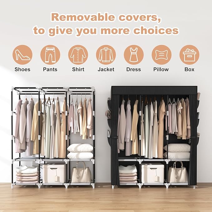 VTRIN Portable Closet for Hanging Clothes 52 Inch Wide Portable Wardrobe Closet
