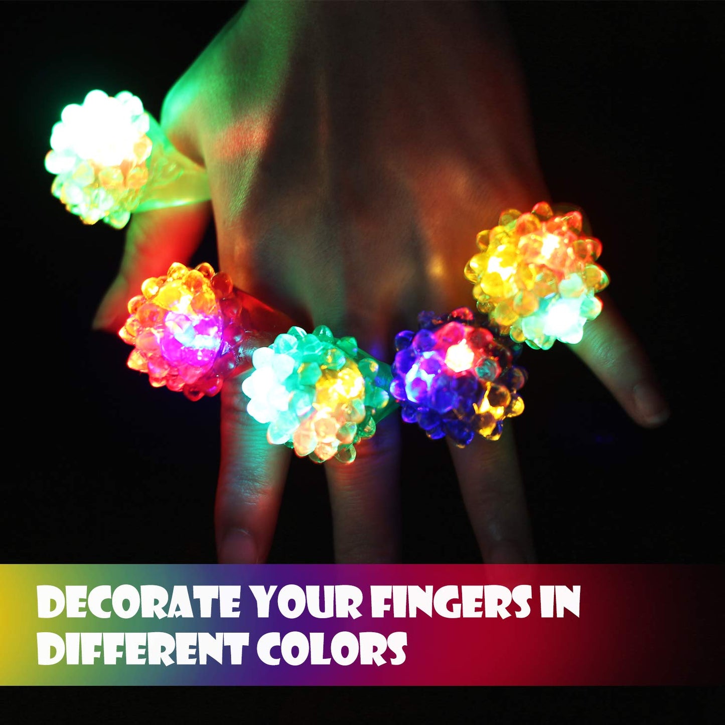 Novelty Place 12Pcs Flashing LED Jelly Rings – Fun Glow in the Dark Light Up Toy Rings for Kids, Party Favors, Birthday, Halloween, Carnival, Disco and Dance Party Supplies