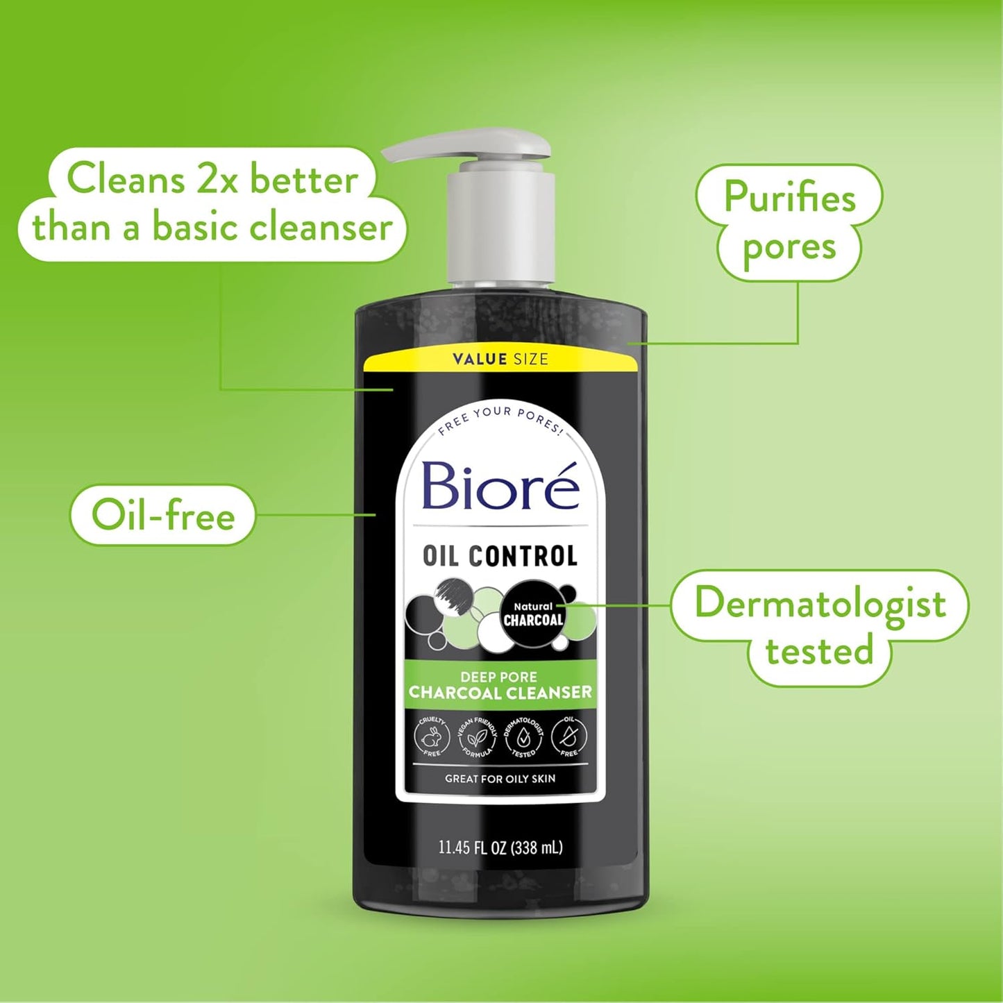 Biore Deep Pore Charcoal Face Wash, Daily Facial Cleanser for Dirt & Makeup Removal, for Oily Skin, 6.77 Oz