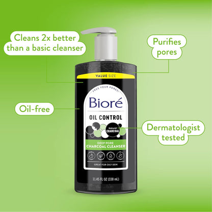 Biore Deep Pore Charcoal Face Wash, Daily Facial Cleanser for Dirt & Makeup Removal, for Oily Skin, 6.77 Oz
