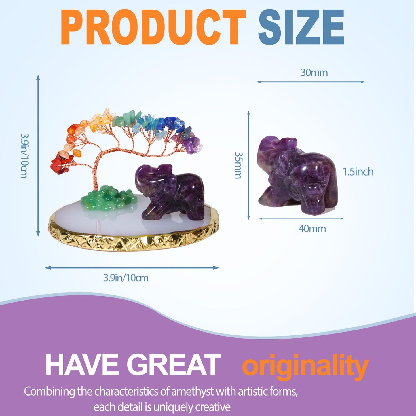 Dreamgirnh Elephant Gifts for Women, Amethyst Elephant Decor Statue Crystals and Healing Stones Chakra Crystal Tree, Cute Sculpture Gemstones Spiritual Home Office Desk Purple Decor, Mothers Day Mom