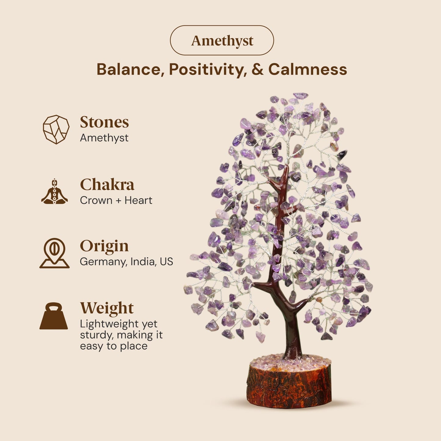 SUBSH Amethyst Crystal Tree of Life 10-12 Inch with 2 Chakra Pendants – Healing Crystal Bonsai Money Tree for Positive Energy, Feng Shui, Reiki, Spiritual Home Decor & Gifts for Women