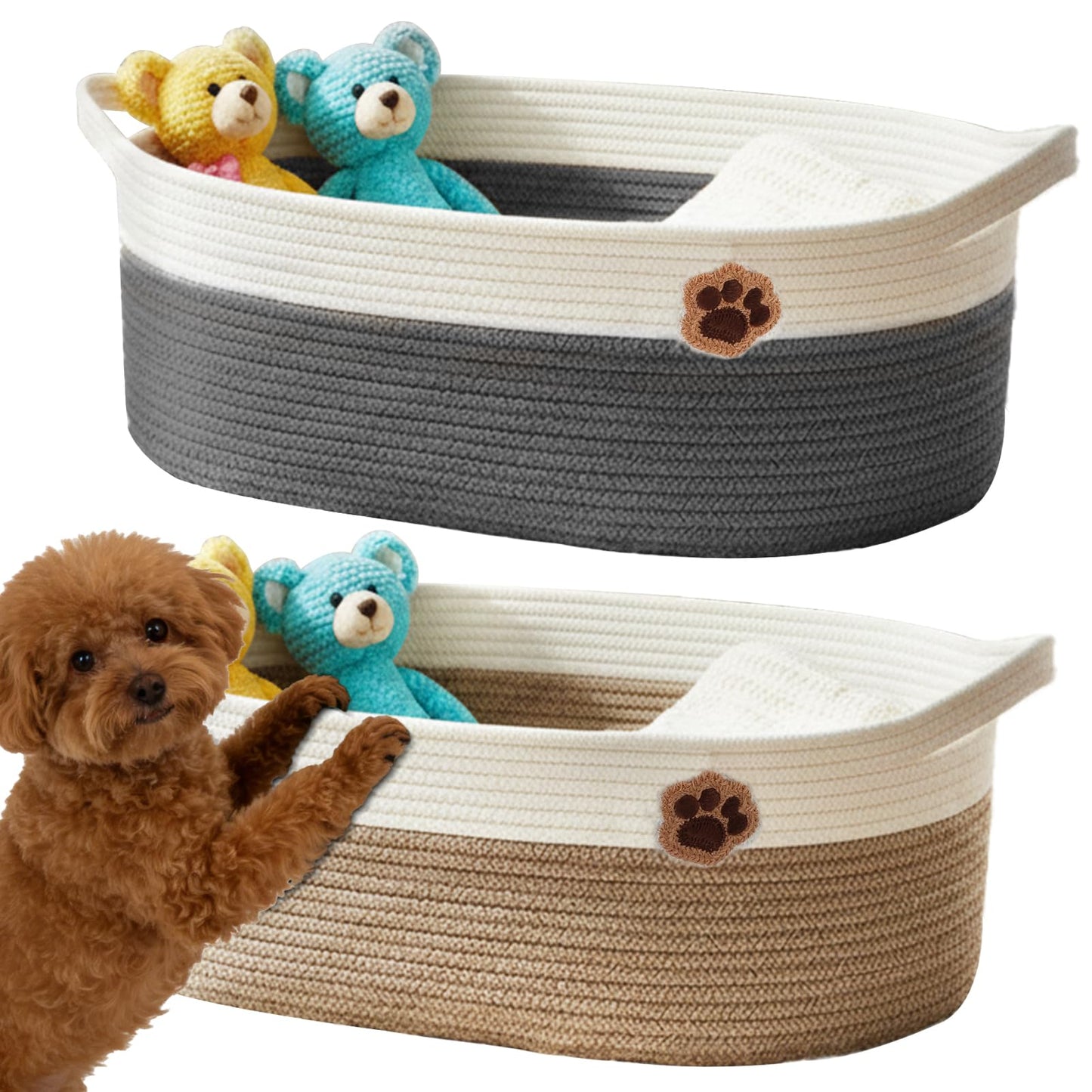 SZEE 2 Pack 30L Large Dog Toy Basket, Nursery Blanket Storage Basket for organizing, Woven Blanket Storage for Living Room, Laundry Basket with Triple-Reinforced Handles, 19.7"×11"×7.9", Brown+Gray