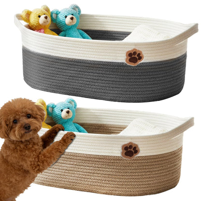 SZEE 2 Pack 30L Large Dog Toy Basket, Nursery Blanket Storage Basket for organizing, Woven Blanket Storage for Living Room, Laundry Basket with Triple-Reinforced Handles, 19.7"×11"×7.9", Brown+Gray