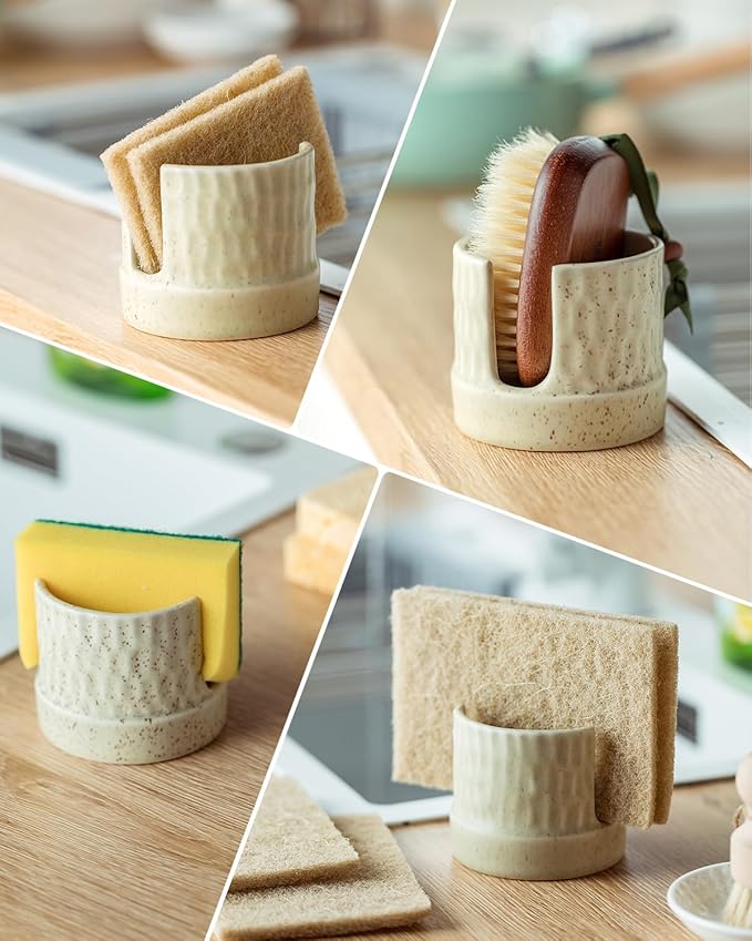 Kitchen Sponge Holder, Ceramics Sponge Dish Rack Sink Scrub Caddy