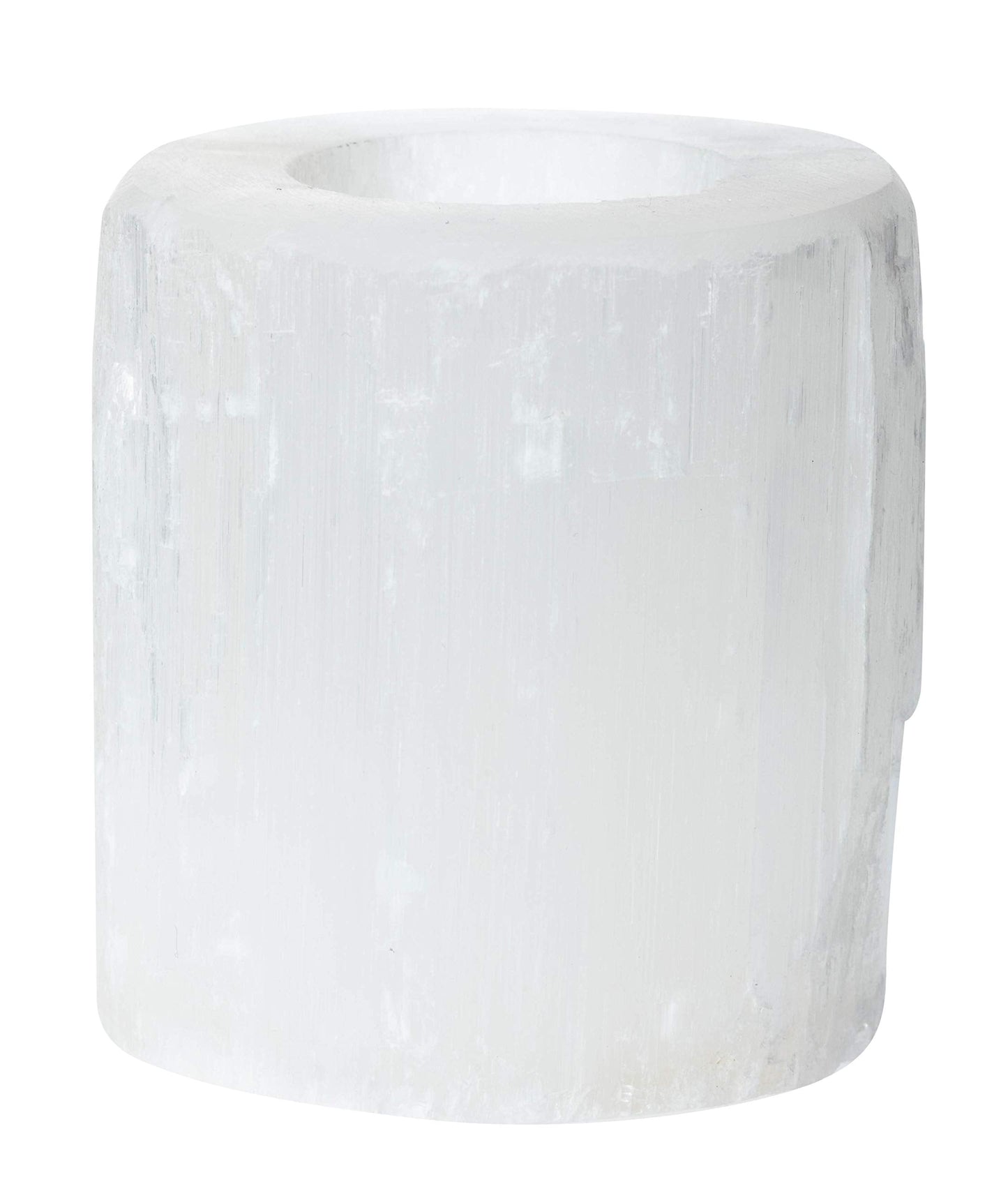 Natural Solid White Selenite Candleholder - Perfect for Meditation and Reflection - 3" Tall (1)