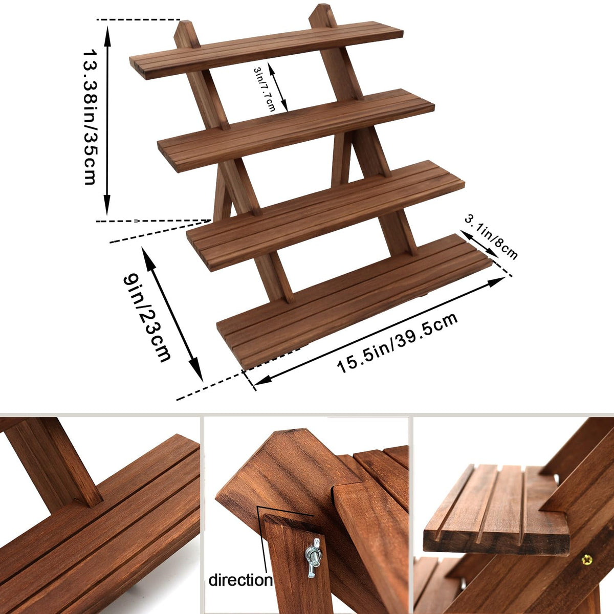 Auroal 51pcs 4-Tier Wood Earring Display Stand, Retail Display Riser Earring, Ring Holder Stand, Removable Countertop Small Merchandise Display Stand with 50 Pcs Earring Card (Light brown)