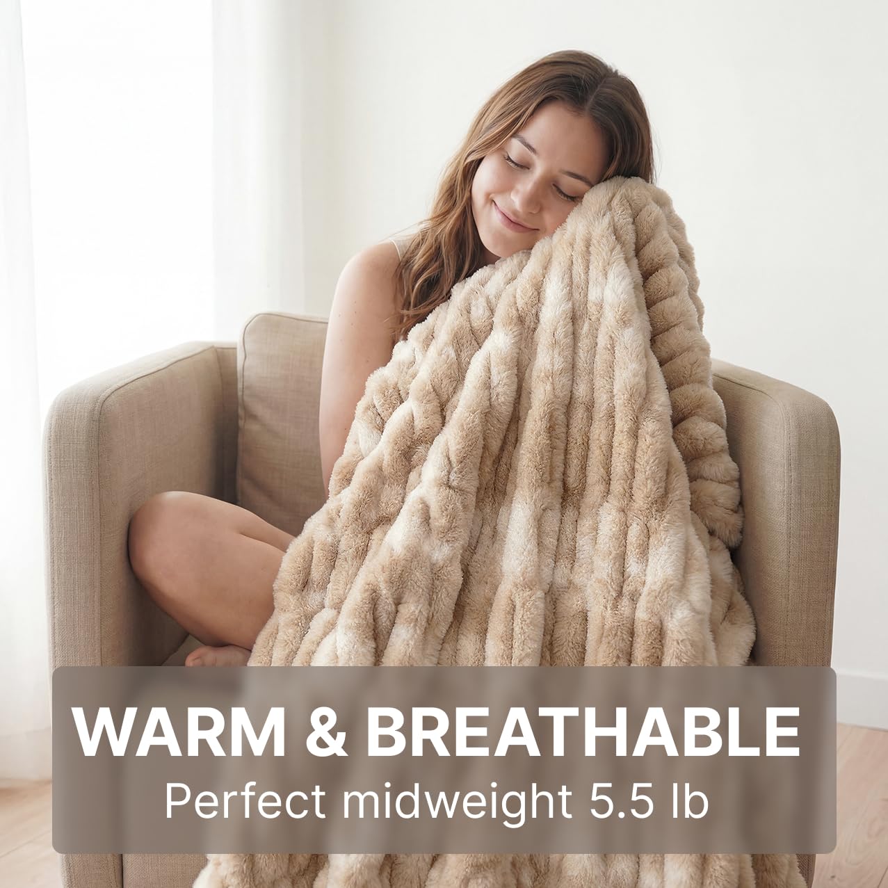 Mamma Mia Covers Faux Fur Throw Blanket – Super Soft and Cozy Fluffy Fleece – Midweight Fuzzy Plush Blanket for Couch and Bed – Gift Luxury Double Sided Throw for Women and Girls – Caramel (50"x60")