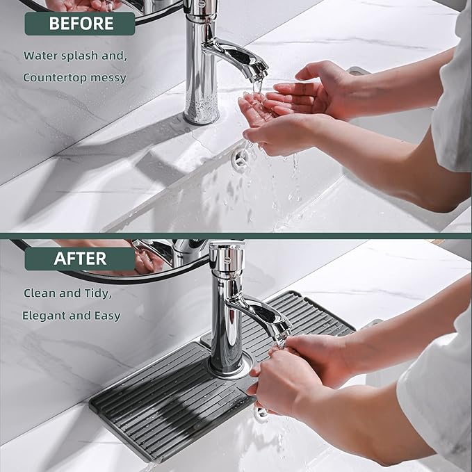Faucet Mat for Kitchen Sink, Silicone Faucet Handle Drip Catcher Tray, Drying