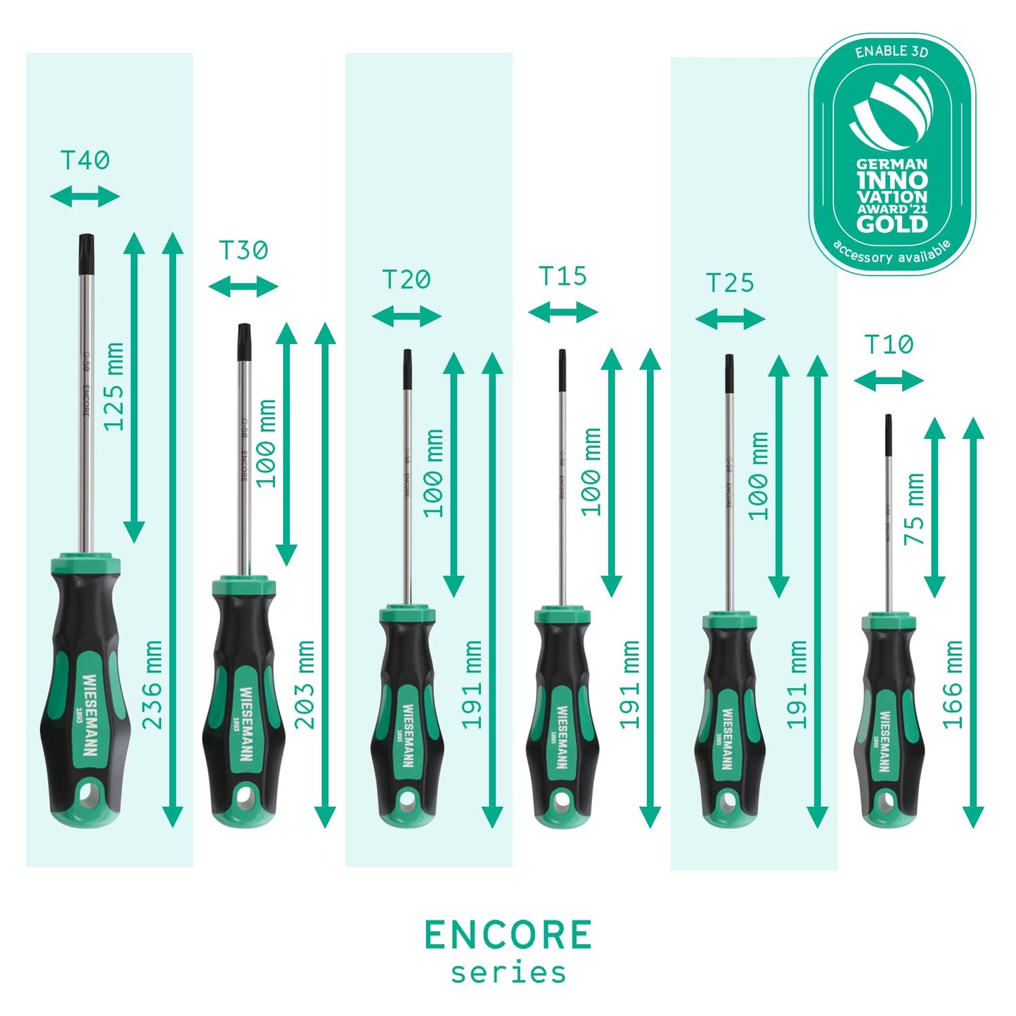 TX Screwdriver Set for Torx Screws 6 pcs. with Ensure tip Made of Q-50 Steel by WIESEMANN 1893 I T10, T15, T20, T25, T30, T40 I with Magnetic tip I 81147
