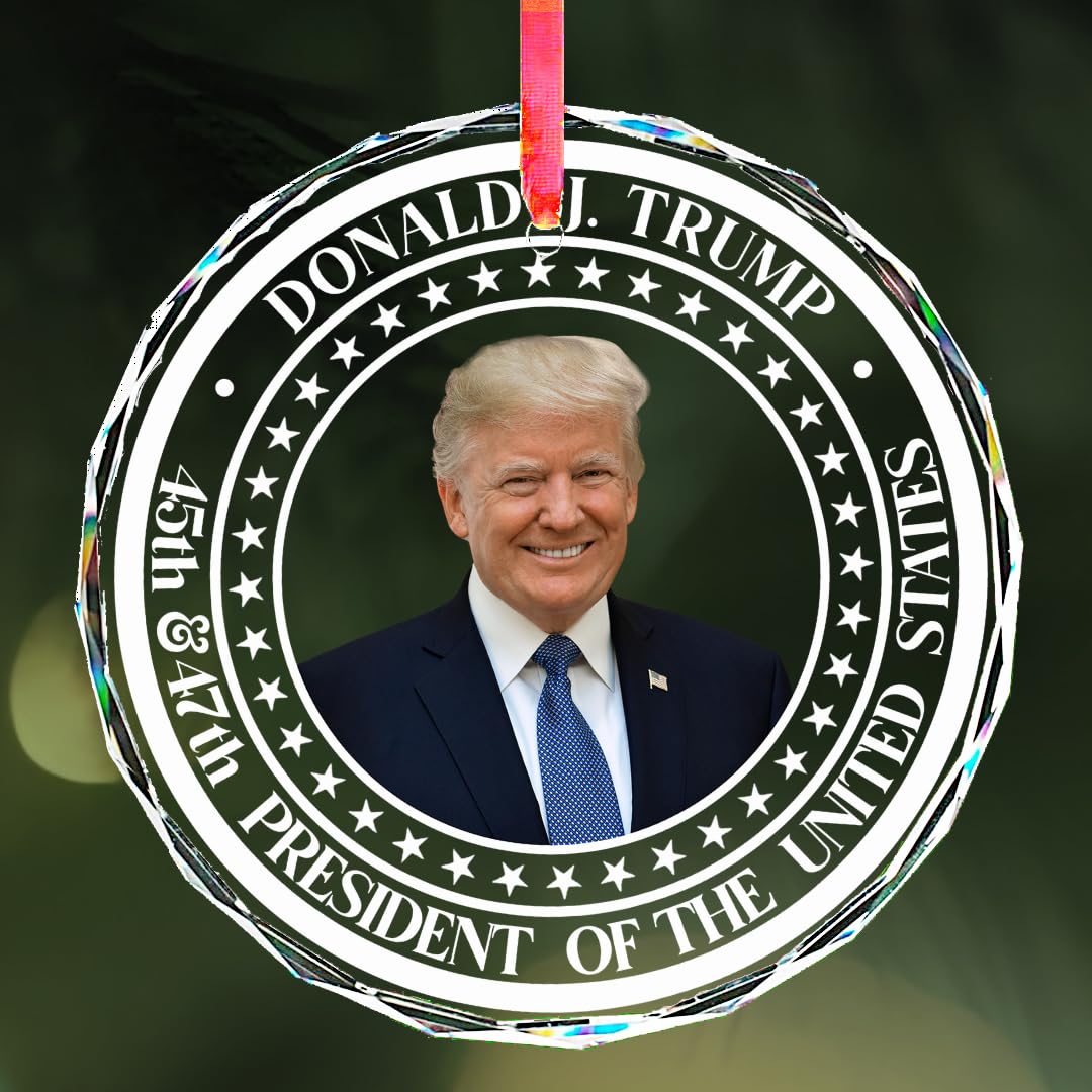 Trump Christmas Ornaments 2026 - Donald Trump Ornament - Glass Christmas Tree Decoration - 45-47 President Donald Trump Merchandise Supporters - Americas 250th - Patriotic Decor (White)