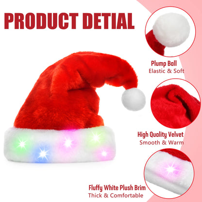 tgosomt Santa Hat, Light up Christmas Hats, Santa Hat with LED Lights for Adults & kids Christmas Gifts