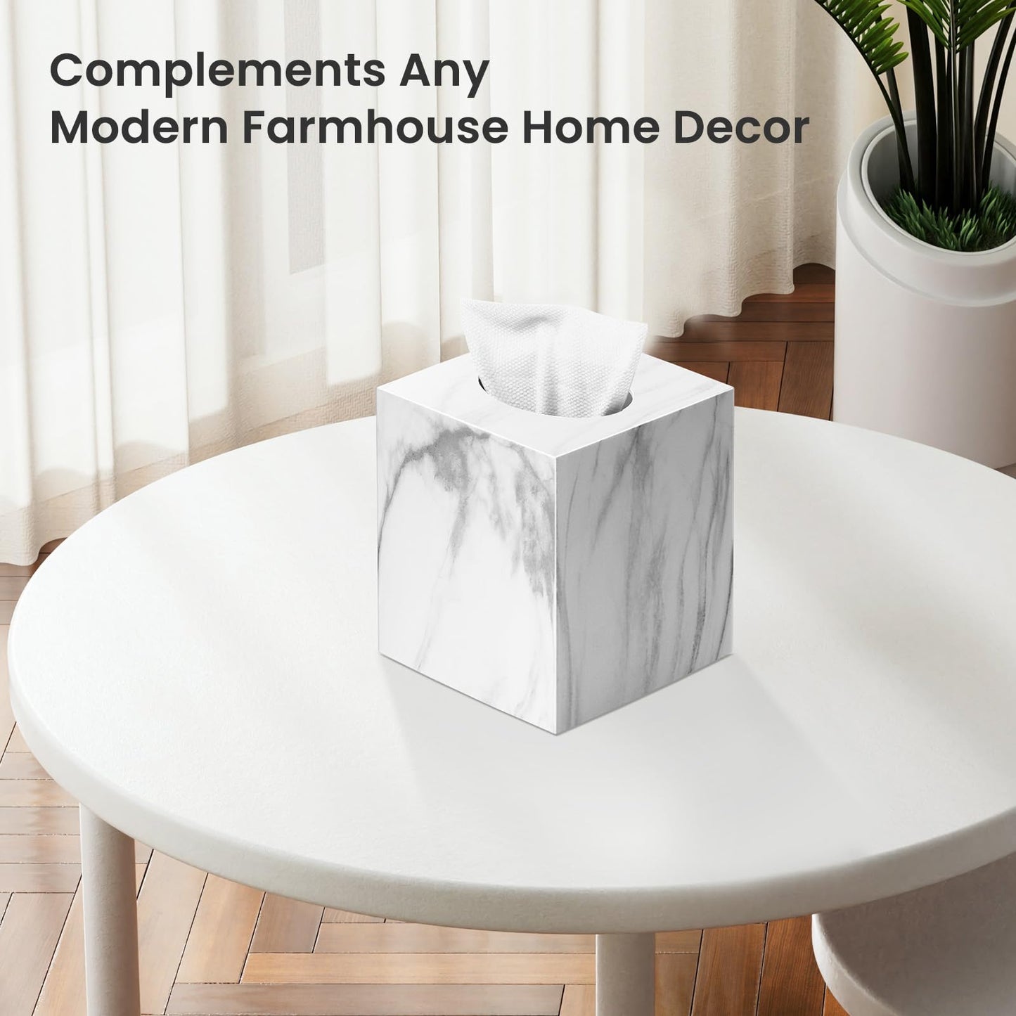 Square Tissue Box Cover, Marble Modern Facial Paper Holder, Cube Acrylic Tissue Holder Accessories for Bathroom Vanity Countertop, Bedroom Dresser, Night Stand, Desk, Office