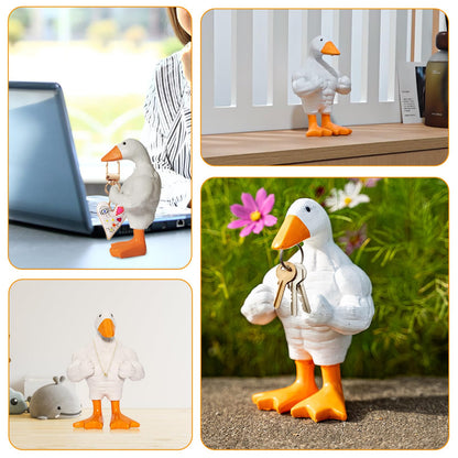 REIKOMO Magnetic Muscle Duck Figurine – Funny Resin Desk Ornament, Quirky Sculpted Duck for Office, Living Room, Bookshelf, or Home Decor