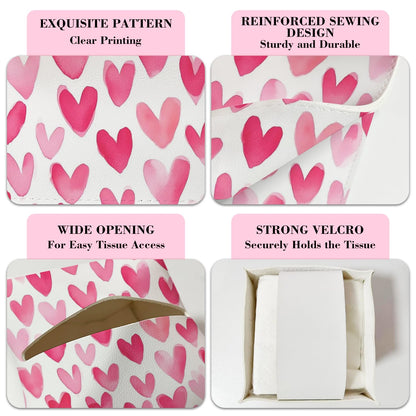 Pink Heart Leather Tissue Box Cover Square Cute Tissue Holder for Car Livingroom Office Decor Ideal Gifts for Women Colleagues Girls Sister Bestie Daughter Birthday Christmas Housewarming - YT0188