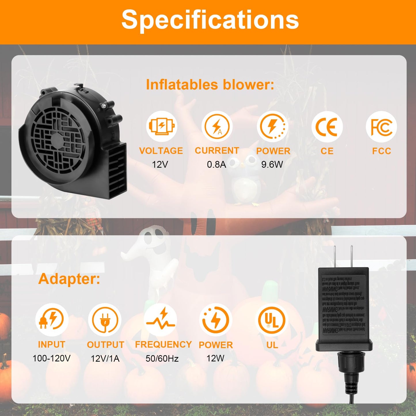 12V 0.8A Replacement Air Blower for 5-8FT Halloween Christmas Inflatables with 1.5A Adapter 3 LED Light Fans Outdoor Blow Up Motor Replacement Fan Blower Parts for Inflatables Yard Decorations