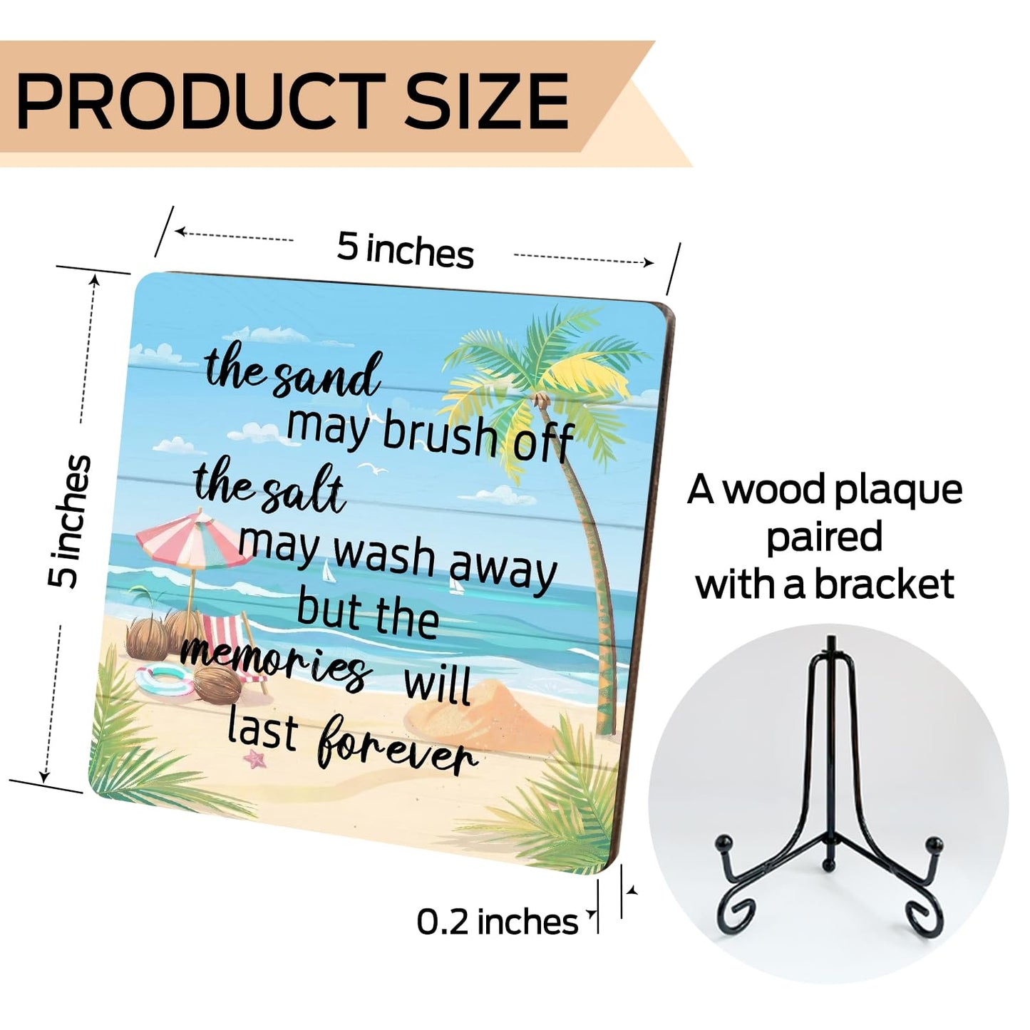 Beach Wooden Sign Desk & Shelf Decor Plaque – "The Sand The Salt" Room Accent with Stand – Coastal Summer Decorations for Home Office, Beachy Room, Bathroom – Beach Gifts for Women, Vacation Gift