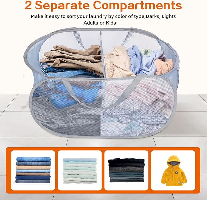Sturdy Collapsible Laundry Baskets, Foldable Pop Up Laundry Hamper, Durable 2