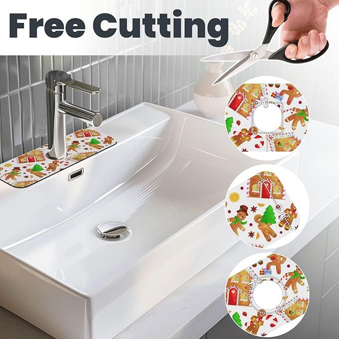 Christmas House Gingerbread Man Furits Kitchen Sink Splash Guard Faucet Mat 1