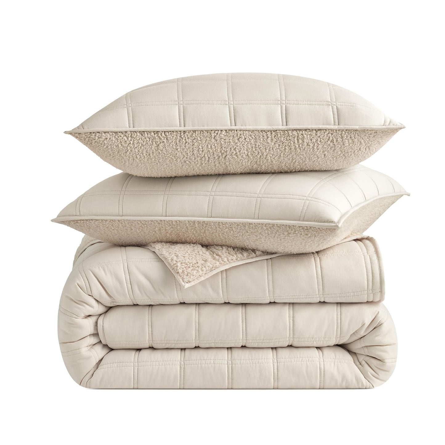 UGG Full/Queen Quilt Set with 2 Pillow Shams – 3 Piece Lightweight All-Season Bedspread, Ultra-Soft Fluffy Reversible Quilt Set for Apartment, Home & Modern Bedroom Decor, Cream (Gizelle)