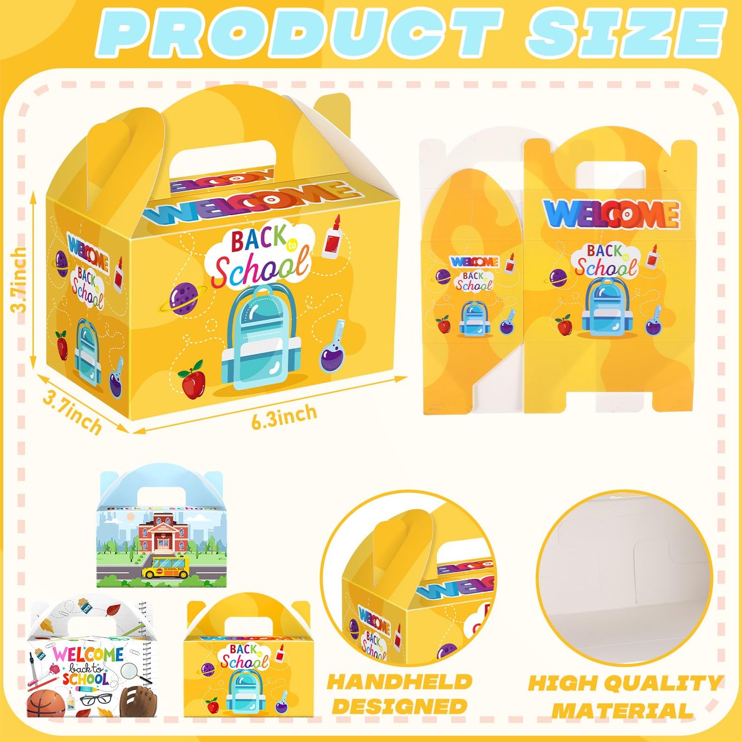 Dunzoom 24 Pcs Back to School Party Favor Boxes First Day of School Gift Goodie Candy Cookie Treat Boxes with Handles for Classroom New Semester Favors Party Supplies