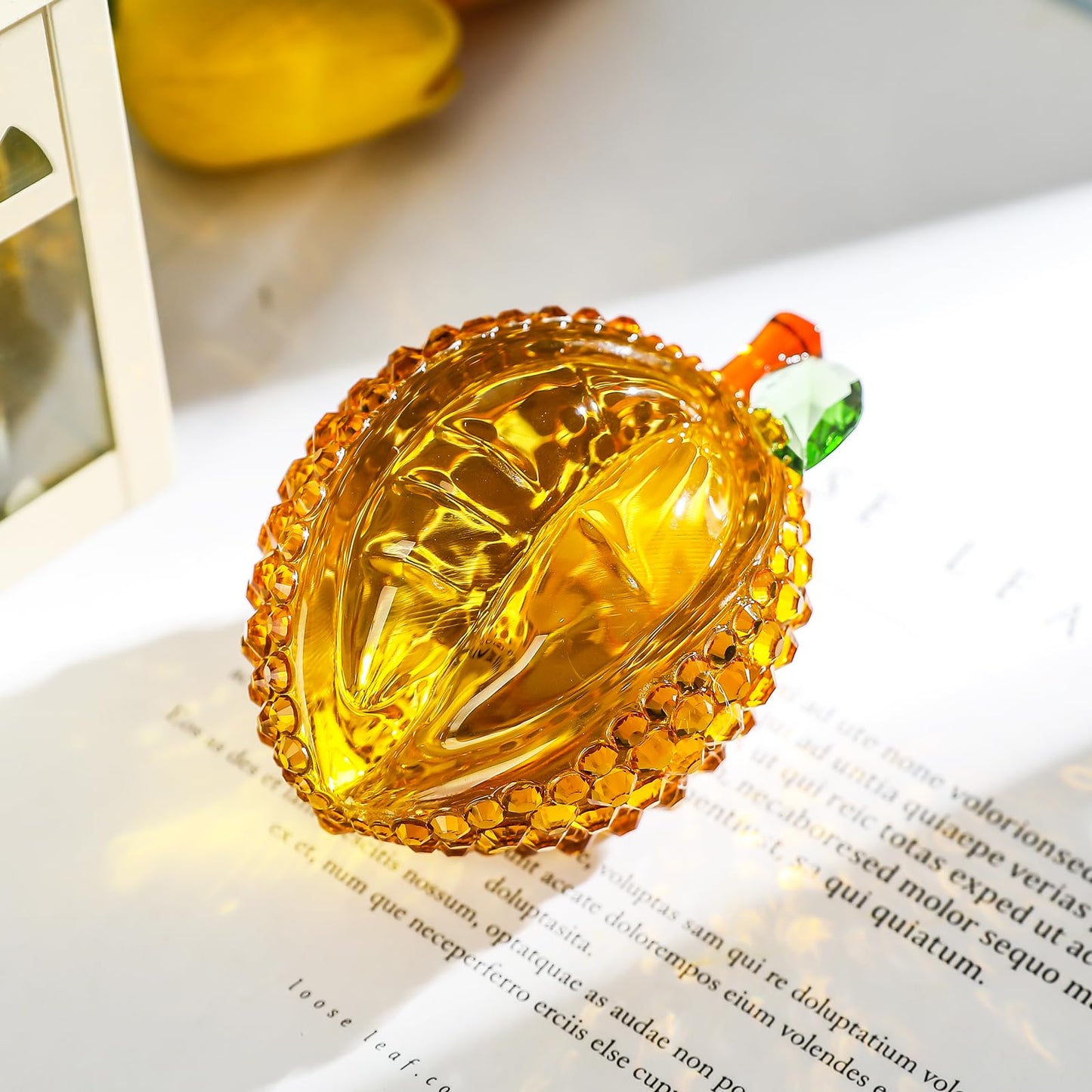 LONGSHENG - SINCE 2001 - Crystal Durian Figurine Fruit Ornaments Collectibles Rhinestone Glass Fruit Decoration Crystal Office Desk Table Home Decor Paperweight