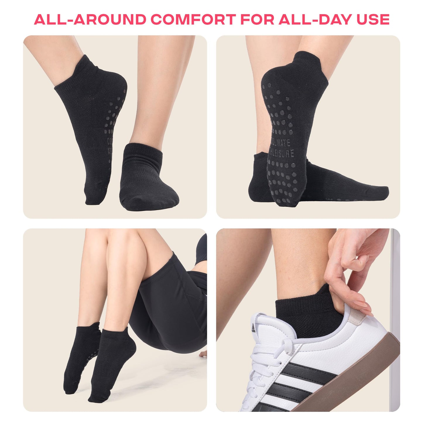 CoolMate Pilates Socks with Grips for Women, Yoga Socks, Crew Non Slip Women for Workout, Barre, Pilates Gifts