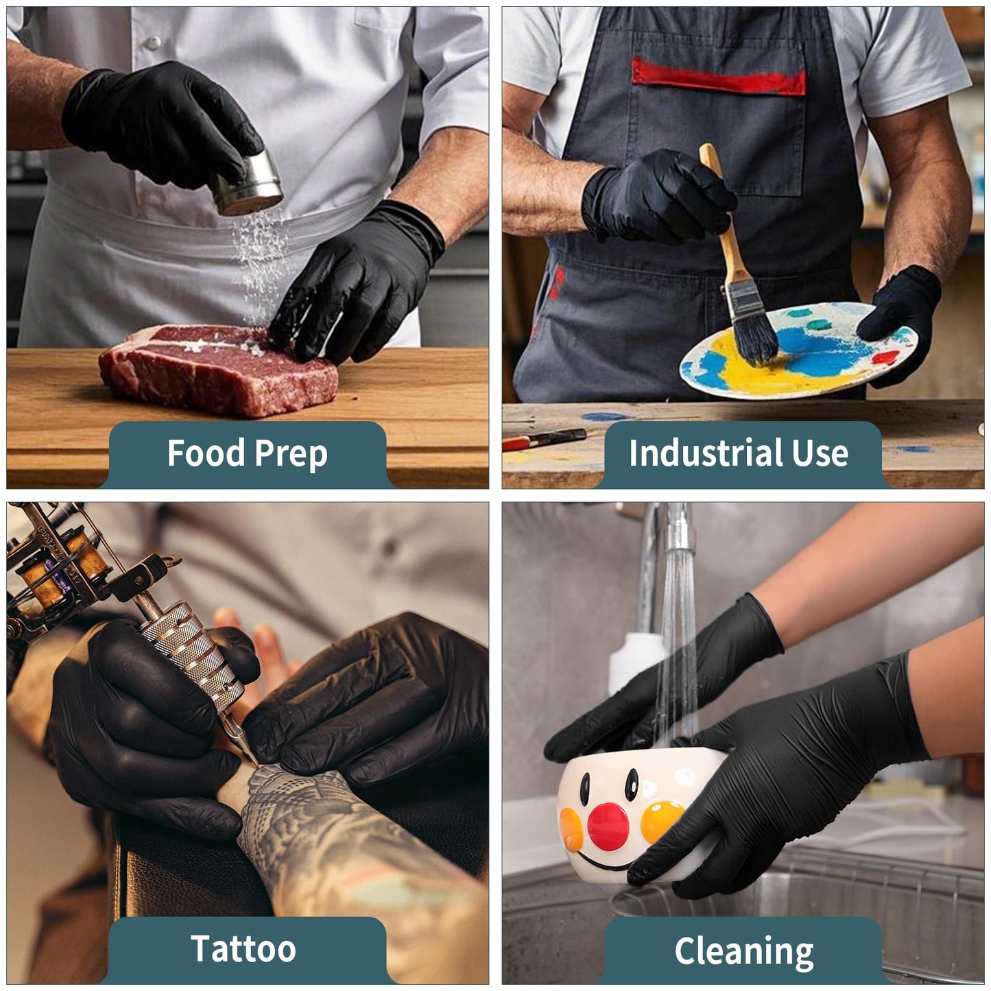 FINITEX - Black Nitrile Disposable Gloves, 5mil, Powder-free, Medical Exam Gloves Latex-Free 100 PCS For Cleaning Food (Large)