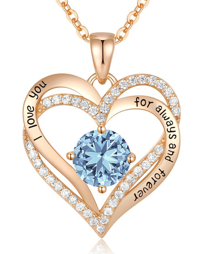 CDE Valentine's Day Gift Forever Love Heart Necklaces for Women, Wedding Anniversary, Birthday Mothers Christmas Day Gifts for Mom, Mother, Wife, S925 Silver Jewelry with Birthstone Pendant