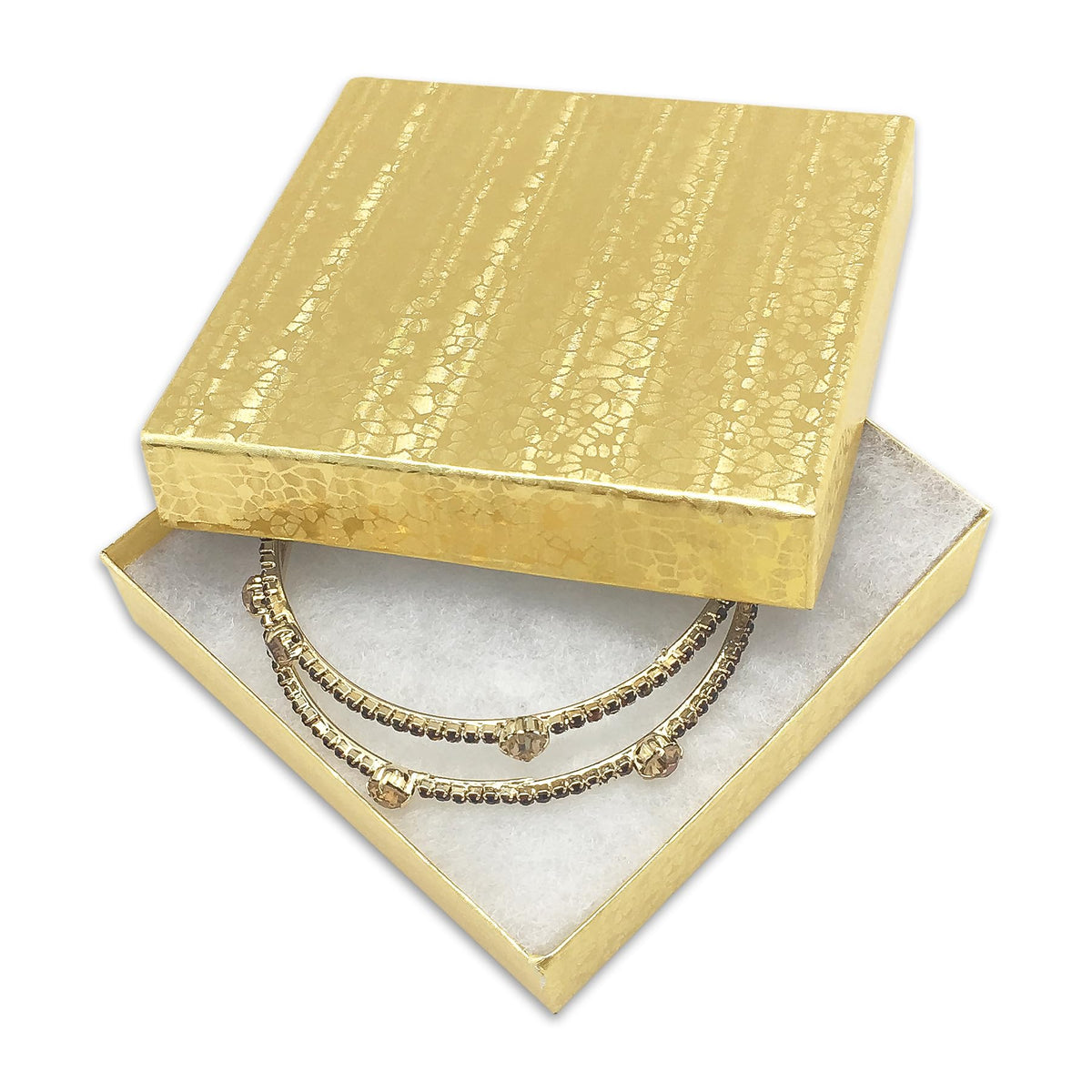 TheDisplayGuys - 25-Pack #33 Cotton Filled Cardboard Paper Jewelry Boxes Gift Case - Gold Foil (3.5" x 3.5" x 1.0") - for Shipping or Storage
