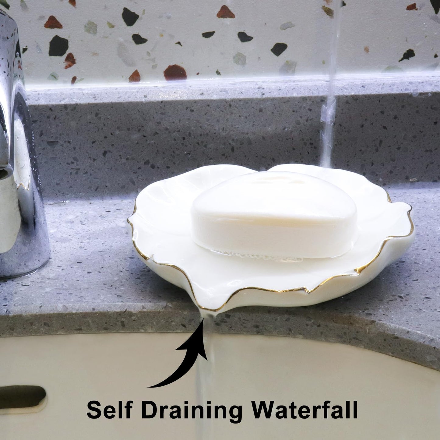 Elegant Bathroom Soap Dish, Inspired by Nature Hibiscus Flower, Ceramic Soap Dish Holder, Self-Draining and Multiple Styles for Bathroom Kitchen Accessories