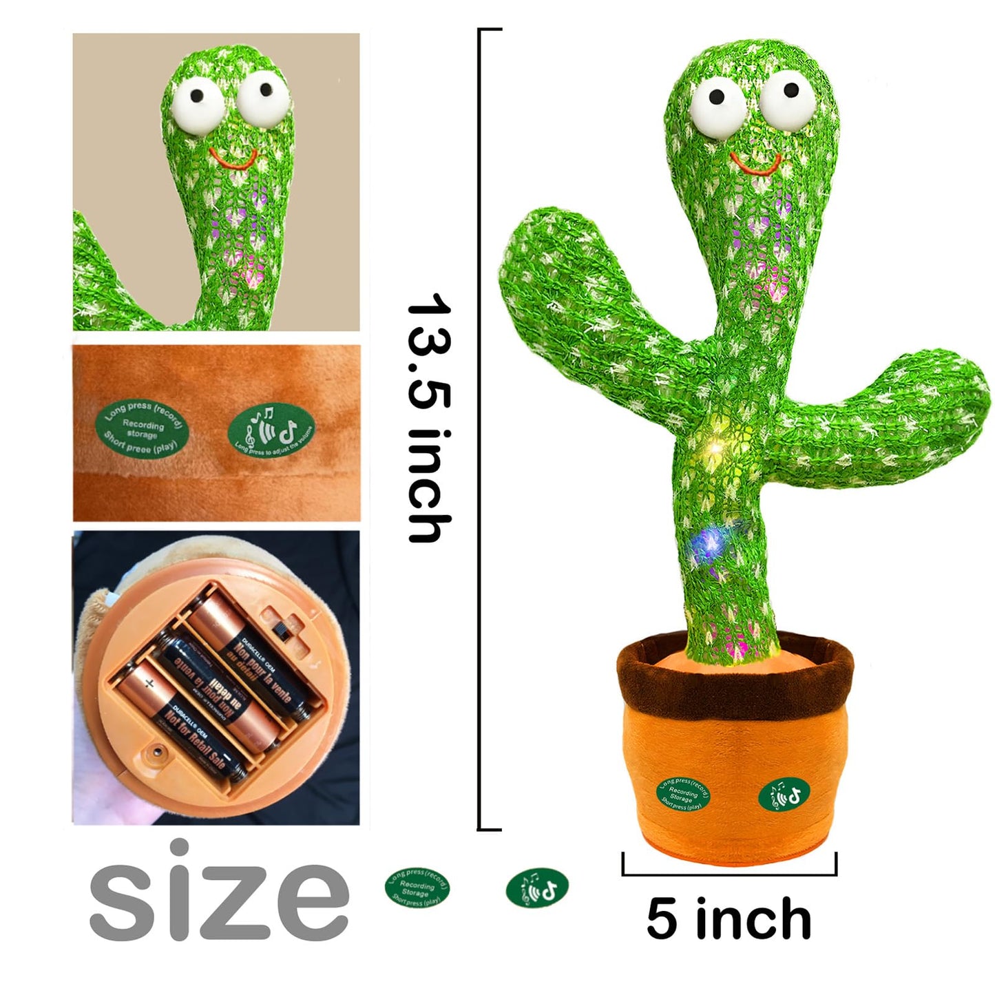 Hunfur Dancing Mimicking Talking Cactus Toy,Funny Gift for Toddler 1 2 3 Year Old Boy Girl,Singing Record Repeat What You Say Light Up Baby Infant Toys 6-12 12-18 Months (Volume Adjustment)