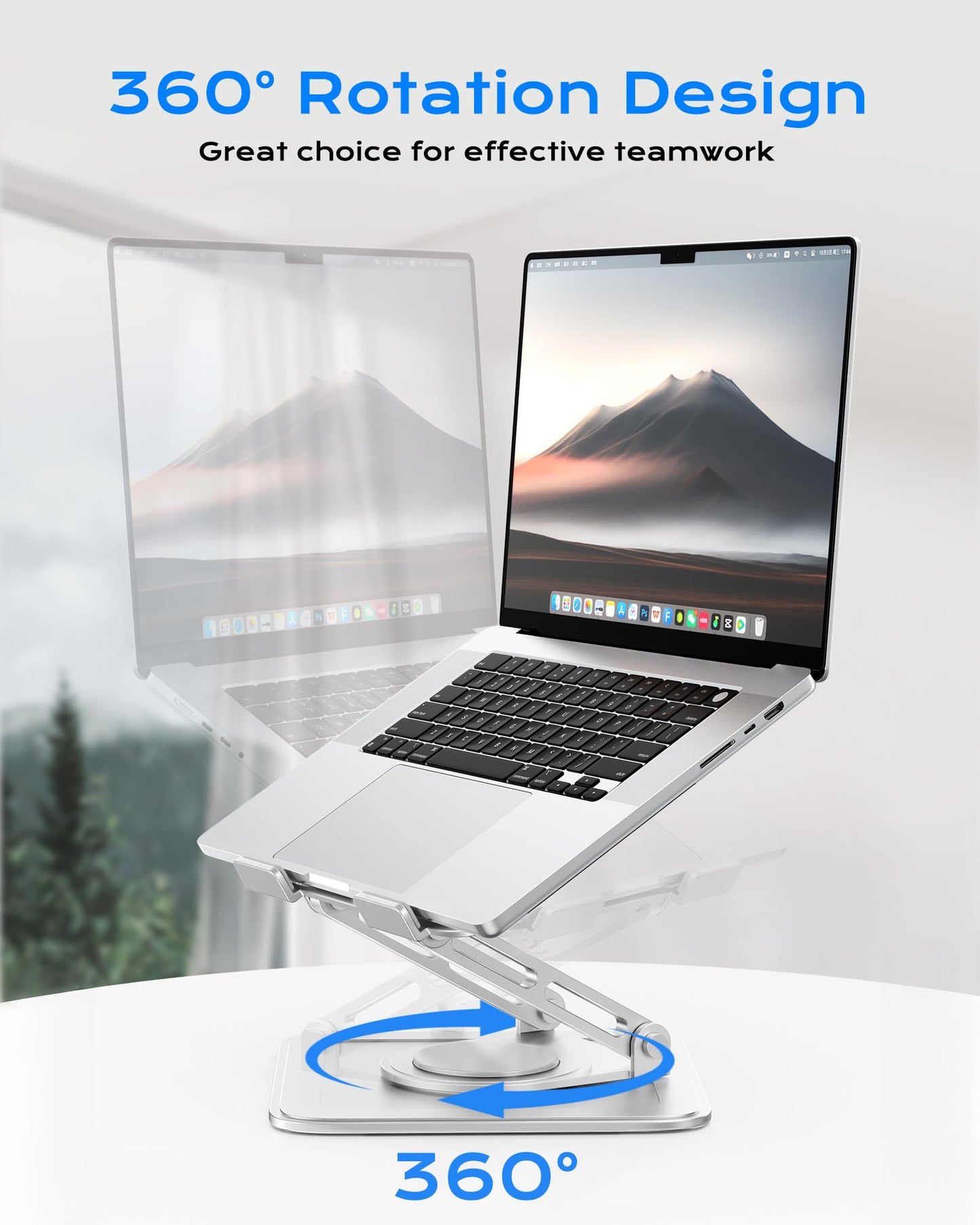 Adjustable Laptop Stand, Computer Stand with 360 Rotating Base, Ergonomic Laptop Riser Mount for Desk Foldable Protable Computer Desk Fits with MacBook Pro Air (10-16") - Black