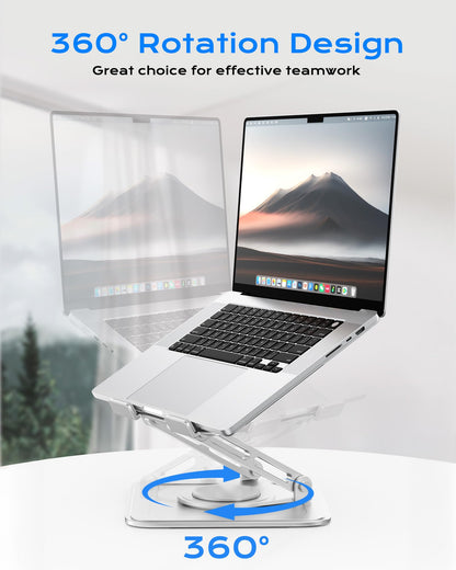 Adjustable Laptop Stand, Computer Stand with 360 Rotating Base, Ergonomic Laptop Riser Mount for Desk Foldable Protable Computer Desk Fits with MacBook Pro Air (10-16") - Black