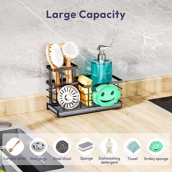 SWTYMIKI Kitchen Sink Caddy Organizer, Quick Dry Smiley Face Sponge Holder