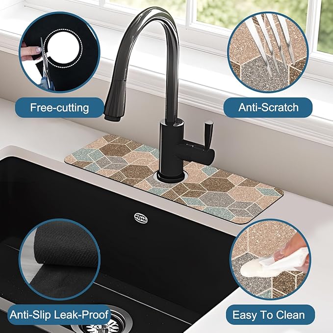 Geometry Blocks Sink Splash Guard Glitter Geometry Faucet Absorbing Mat Fast