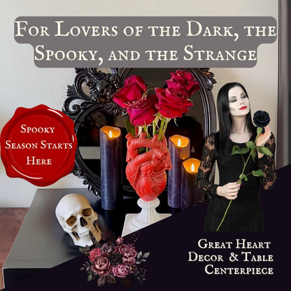 LevOli Gothic Anatomical Heart Vase - Valentines Creepy Large Human Heart Shaped Flower Planter - Horror Lovers Halloween Themed Gifts for Adult Women - Edgar Allan Poe Spooky Decor Weird Oddities
