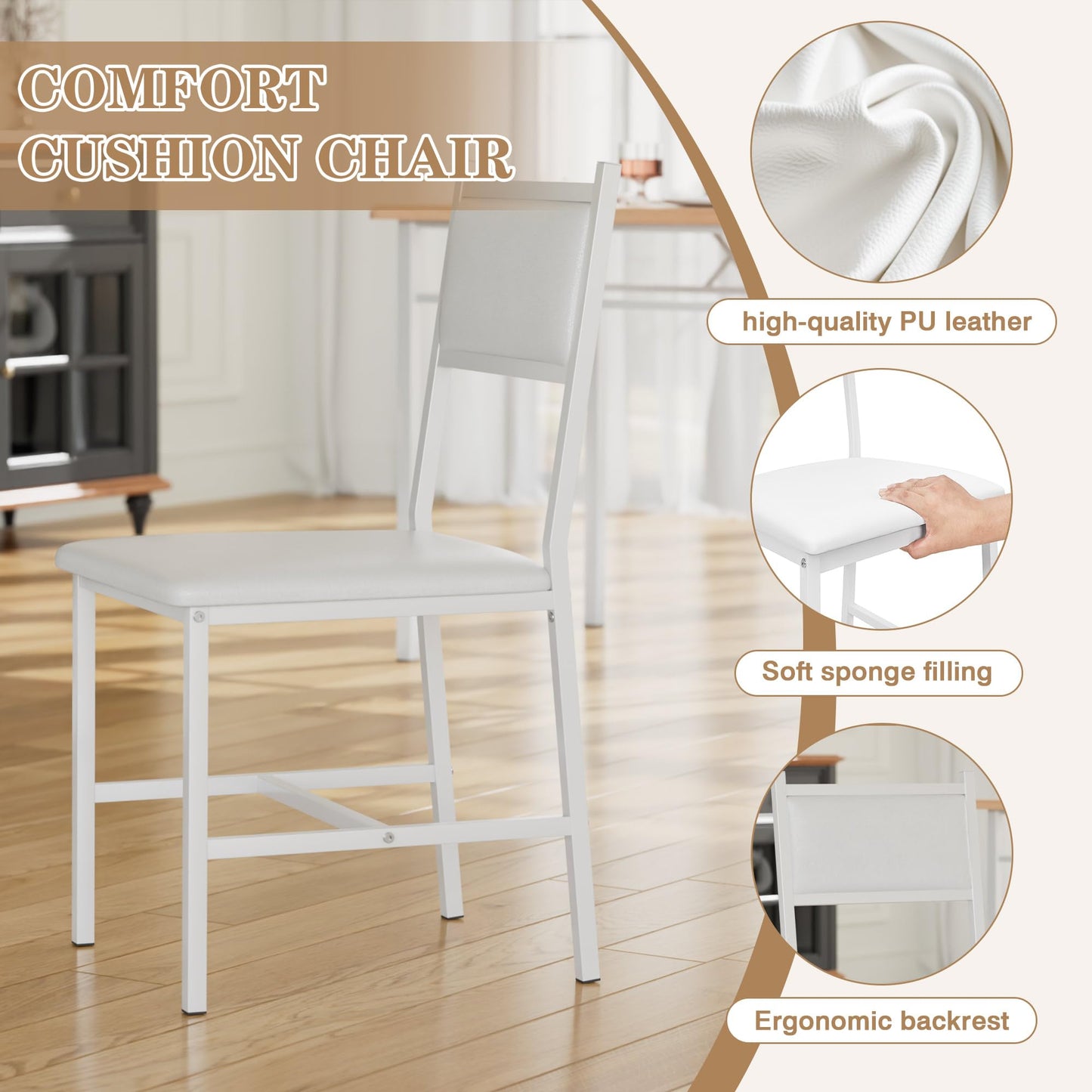 VECELO Dining Table Set for 4 with Chairs, 5-Piece Kitchen Table and Upholstered Padded Chairs Set for Small Space, Dining Room, Apartment, Natural White