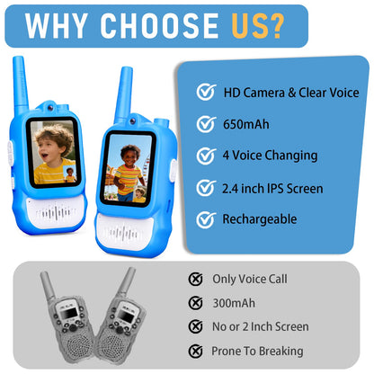 Lapare Video Walkie Talkies for Kids, 2 Pack Rechargeable Walkie Talkies with HD Color Screen, Real-time Video, Outdoor Camping Toys & Birthday Gifts for Boys Age 3-8