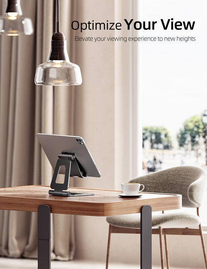 Nulaxy Aluminum Tablet Stand, Fully Foldable Adjustable Desktop Tablet Stand Holder, iPad Accessories for Office Compatible with iPad Air 4/Mini/Pro 11/12.9/10.2/9.7, All 4-11'' Mobile Devices, Black