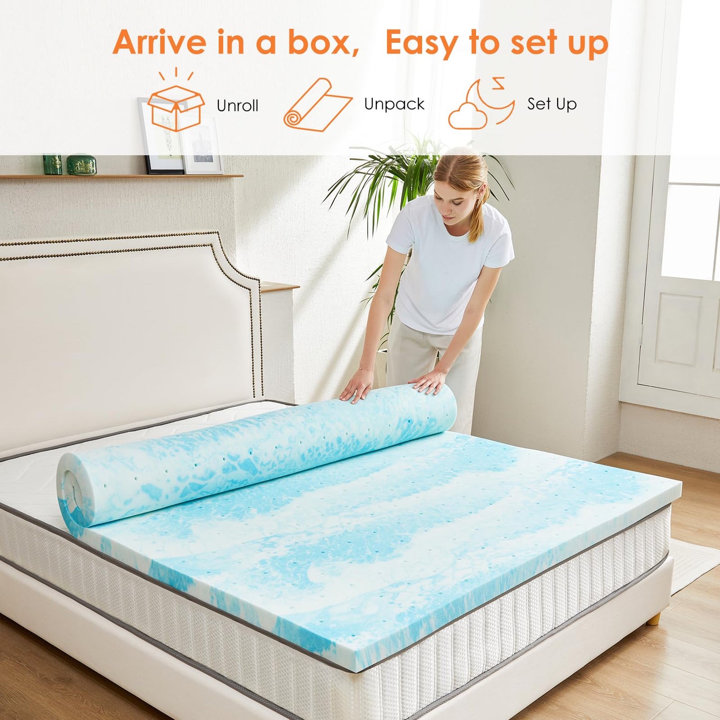 Sweetcrispy Mattress Topper King, 3 Inch Thick Memory Foam Gel Infused Cooling Pad for Pressure Relieve for King Size Bed, Sleeper Sofa, RV, Camper, CertiPUR US Certified, Ventilated and Breathable