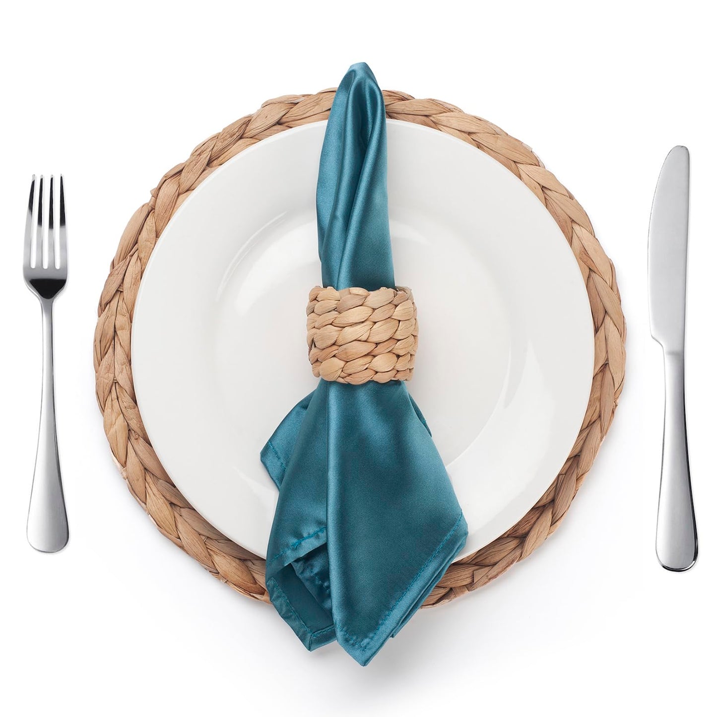 Napkin Rings Set of 6, Handmade Water Hyacinth Boho Napkin Rings, Rustic Farmhouse and Beach-Inspired Rattan Napkin Rings for Elegant Table Decoration, Perfect for Christmas Table Decor, Wedding Decor
