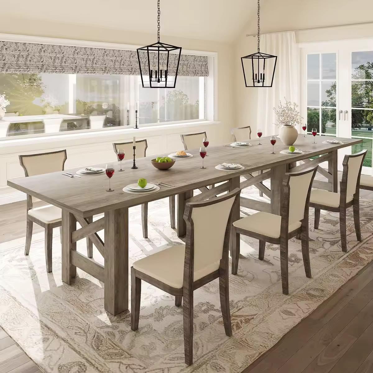 Garvee Wood Farmhouse Dining Table for 6-8, Heavy Duty Large Kitchen Table, 70.87" Long Rectangular Dining Room Tables with Strong Legs, Thickness Tabletop, for Big Family, Dinette, Rustic Gray