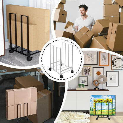 HUDABAIDI Carton Storage Rack, Portable Cardboard Recycling Organizer Stand with Caster Wheels to Store, Transport Cardboard for Home Warehouse Shipping Station, 12.2x10.2x17.1in (White)