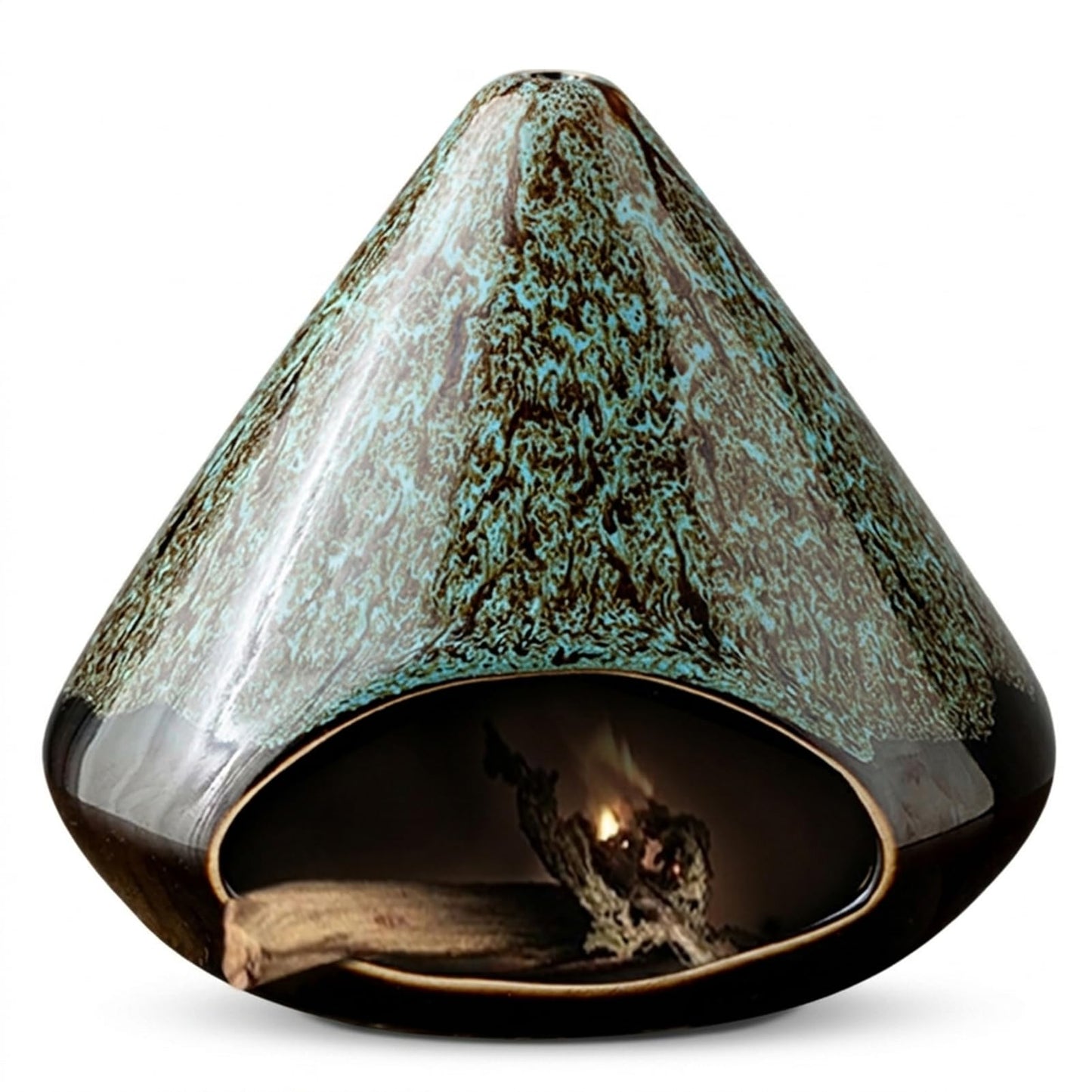Handcrafted Ceramic Palo Santo Holder –Artistic Incense Burner for Meditation, Mindfulness & Zen Home Decor – Wabi-Sabi Style Cone Sculpture, Relaxation & Aromatherapy-Gift for Yoga (Viridis)
