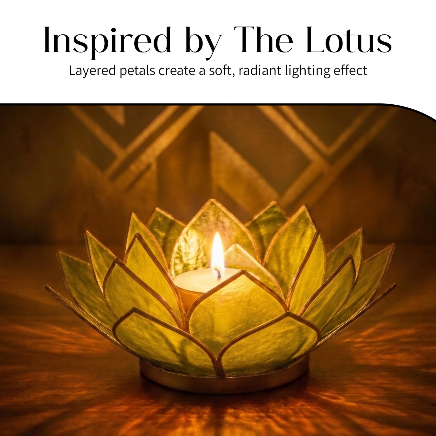 Om Gallery Gemstone Lotus Tealight Holder - Handcrafted Capiz Shell Design for Soft Glow, Elegant Home & Table Decor, Wedding Centerpieces, Votive Candle Styling, and Thoughtful Gifting - Citrine