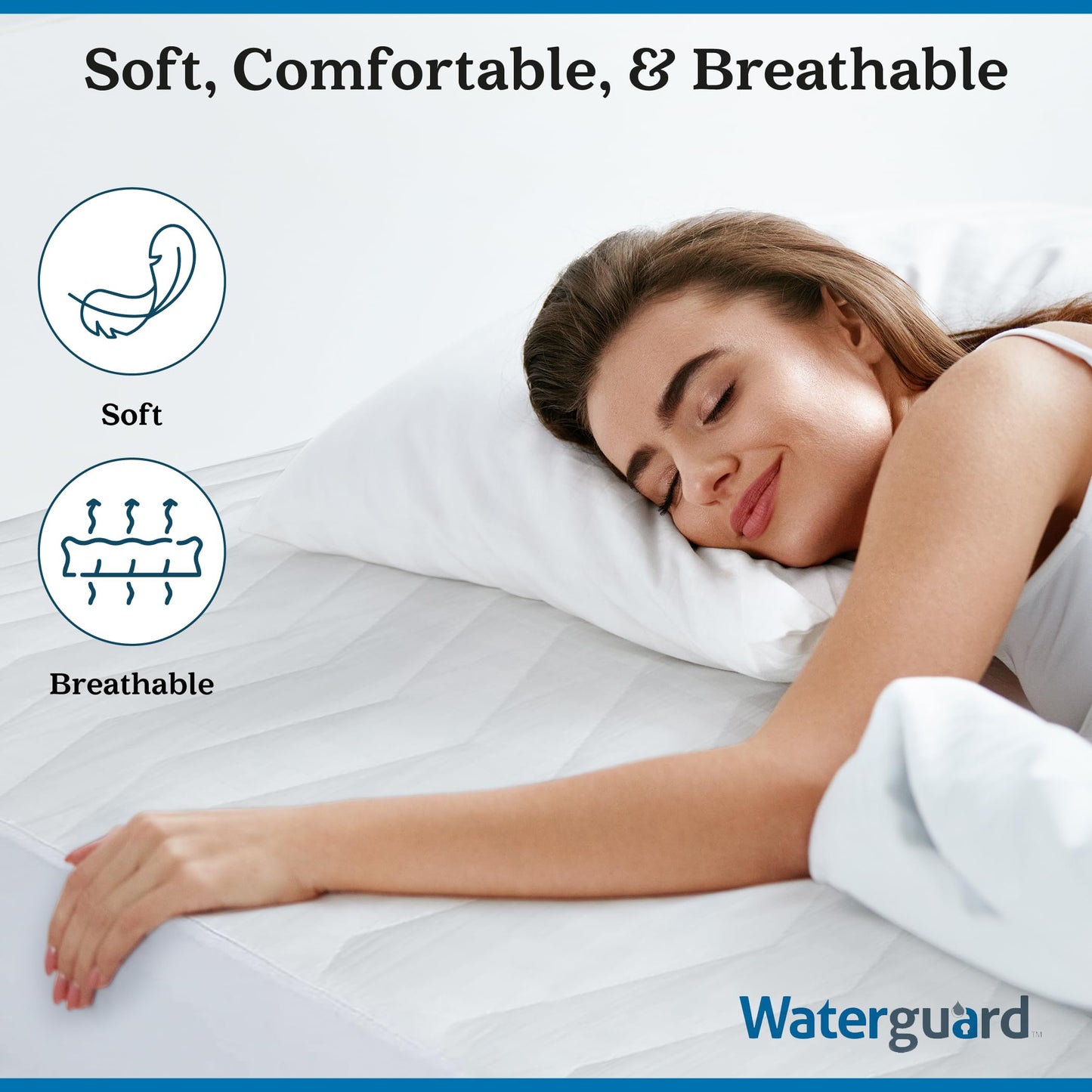 Waterguard Quilted Cotton Mattress Pad - Full XL Size - Soft, Comfortable, and Fluffy Mattress Pad - Waterproof Mattress Protector Stretched 13" for Snug Fit on Regular Sized Mattress