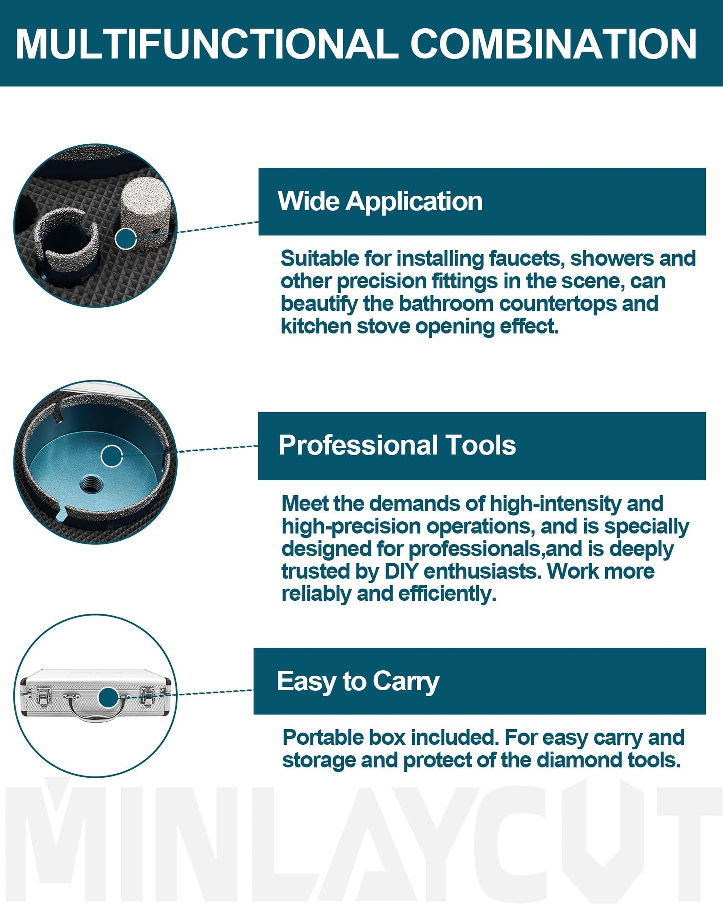 MINLAYCUT Tile Hole Saw Kit Diamond, 14-Piece Diamond Core Drill Bits 6/6/8/20/25/35/50/75/100/125mm+Tile Blade 115mm, Diamond Hole Saw for Porcelain Ceramic Marble Granite,5/8"-11 Thread