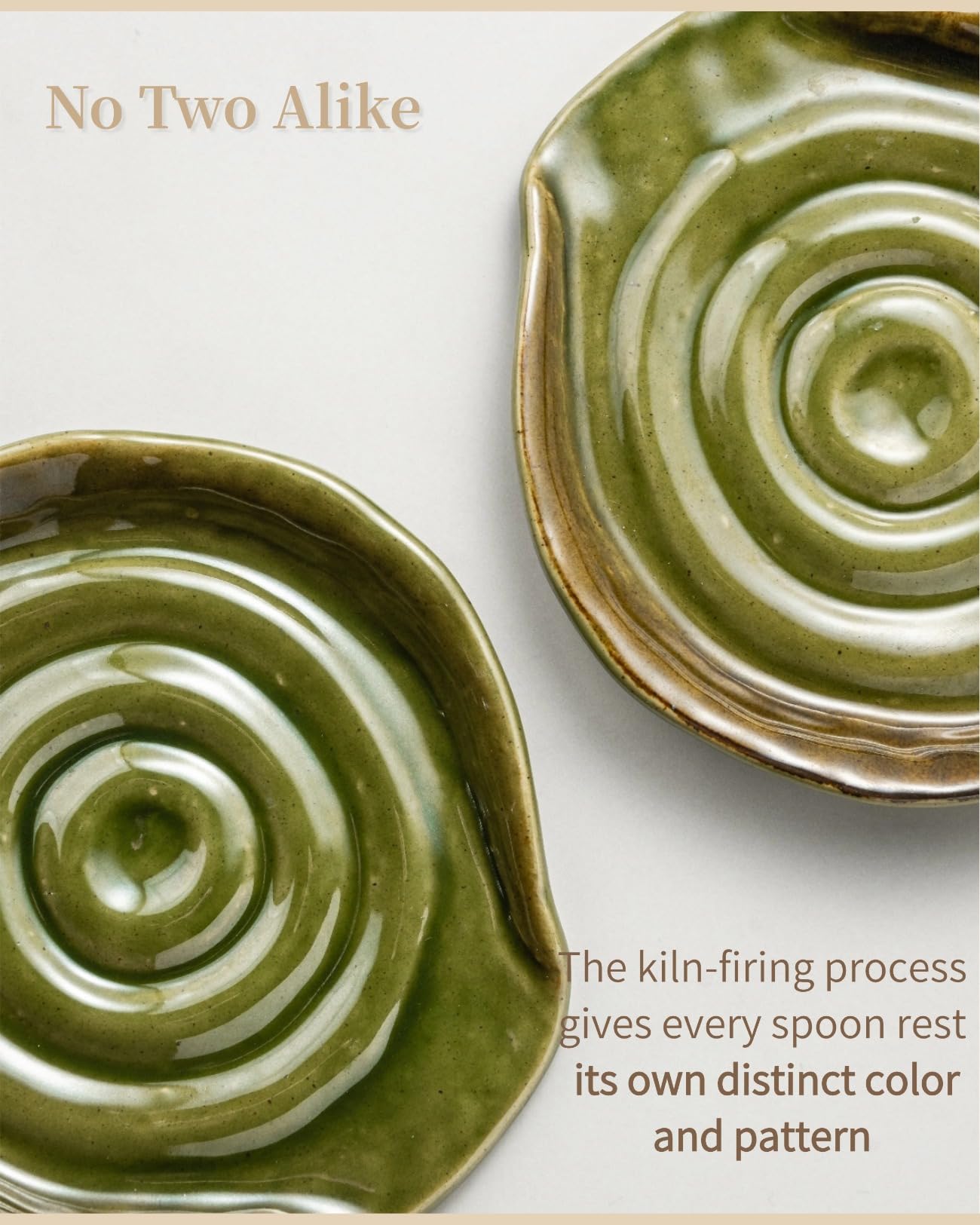 Besmeety Ceramic Spoon Rest for Stove Top, Spoon Holder for Kitchen Counter, Spatula Rest, Farmhouse Utensil Holder (Kiln Green)
